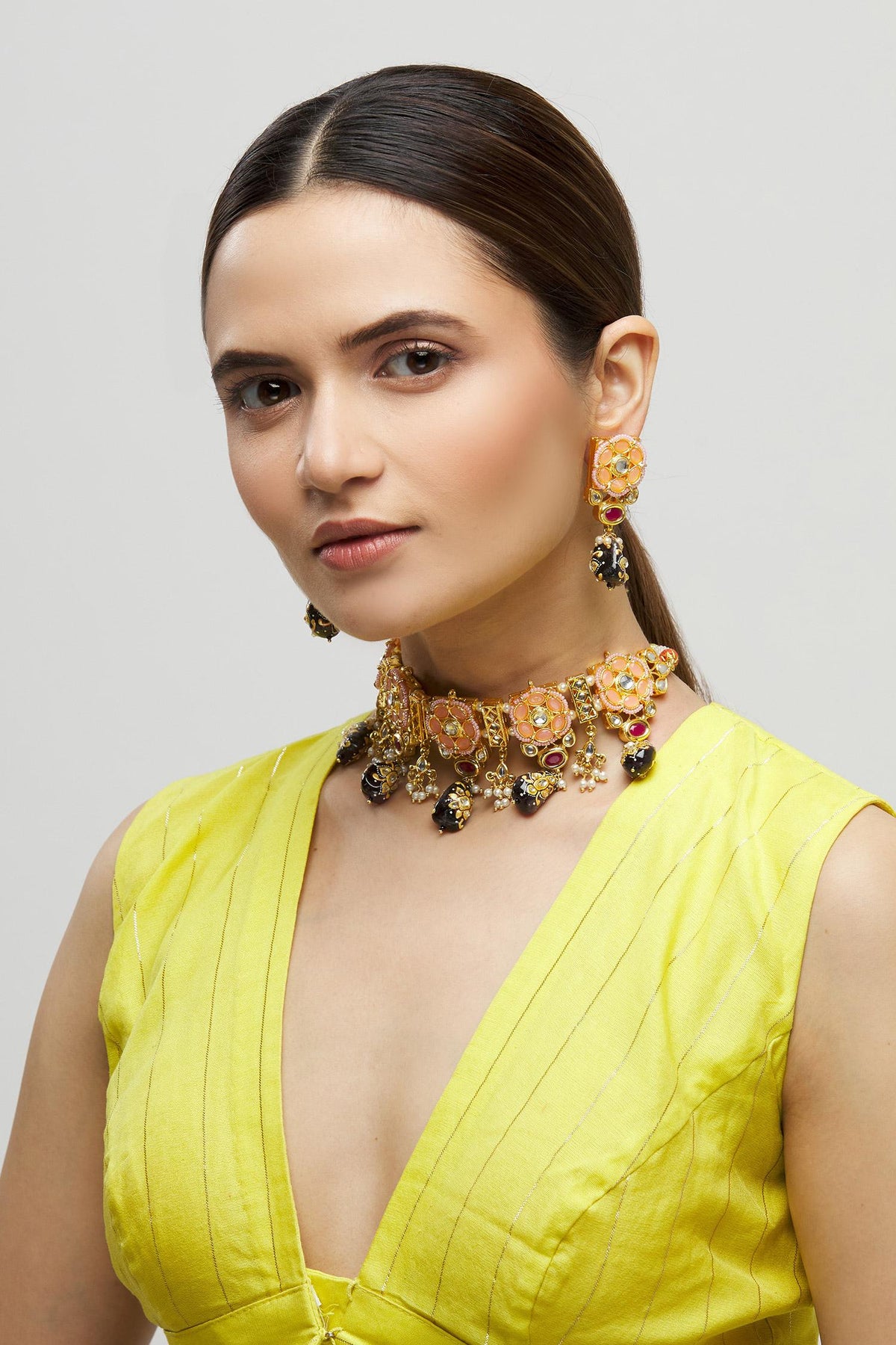 Floral Bead Drop Choker Set 