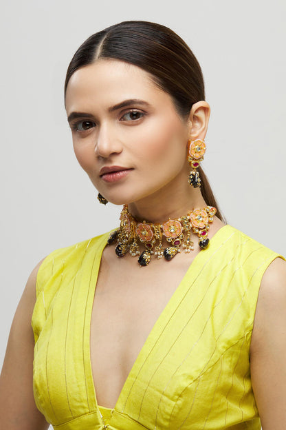 Floral Bead Drop Choker Set 