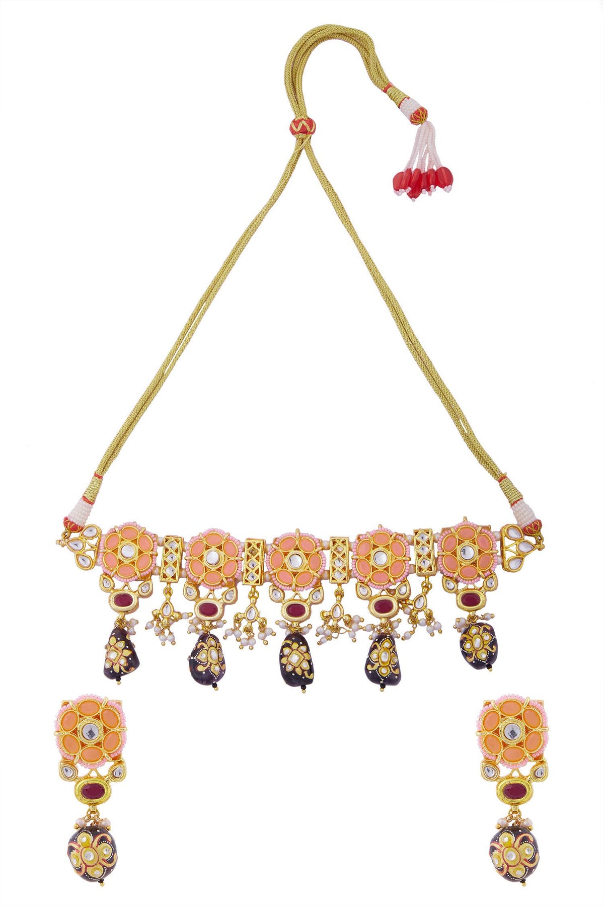 Floral Bead Drop Choker Set 