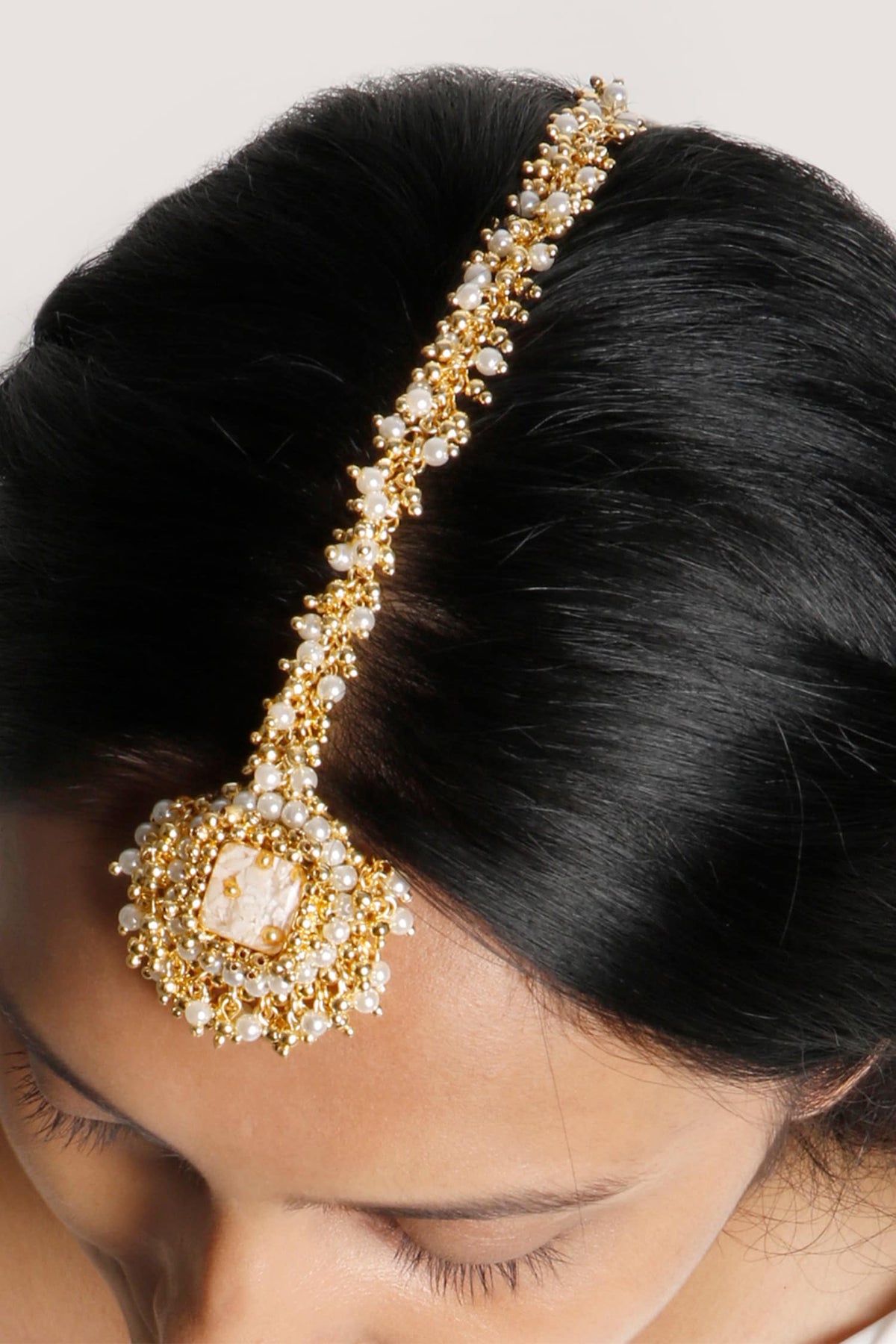 Raka Shell Pearl Embroidered Maangtikka 