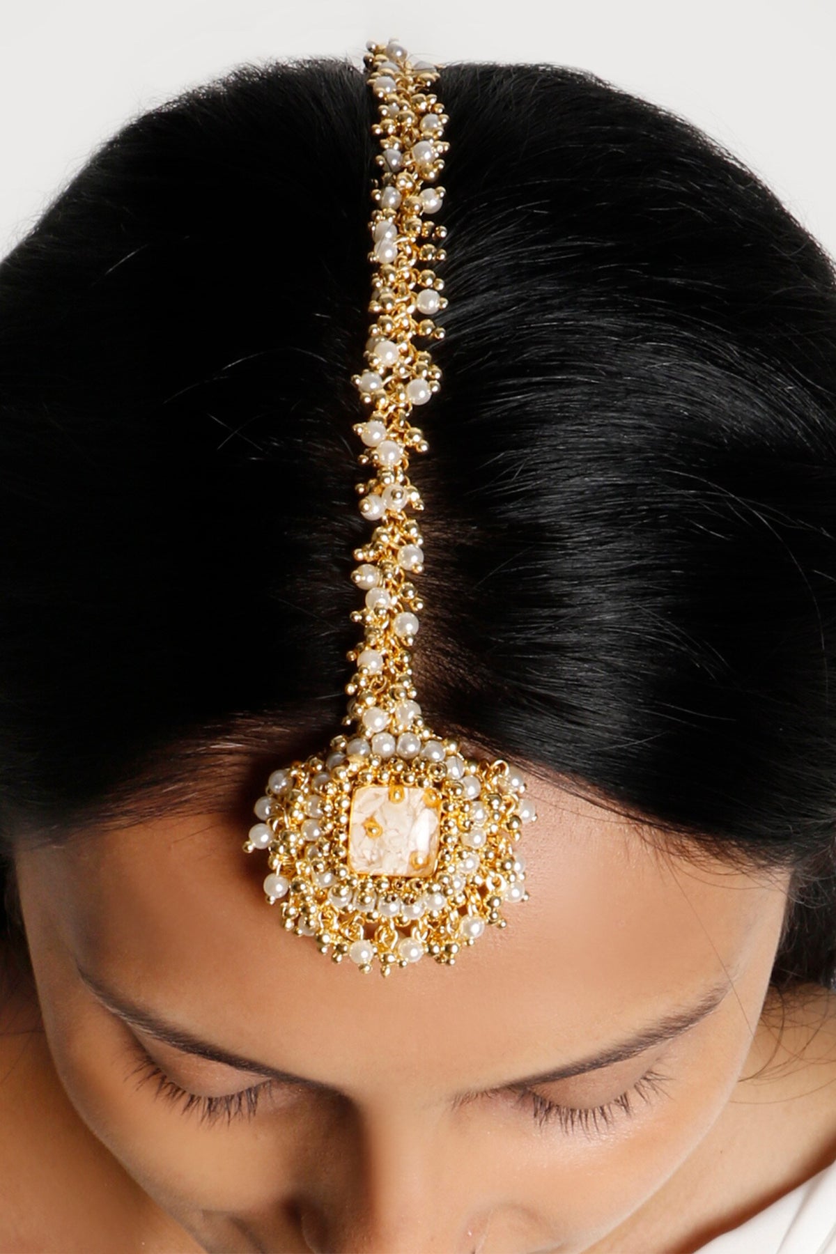 Raka Shell Pearl Embroidered Maangtikka 