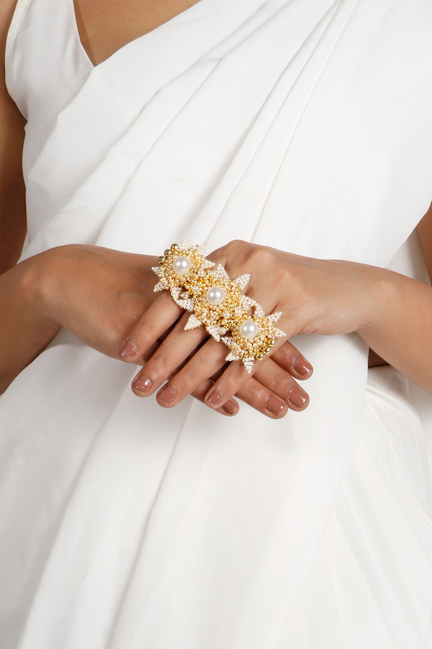 Pavalam Pearl Embroidered Ring 