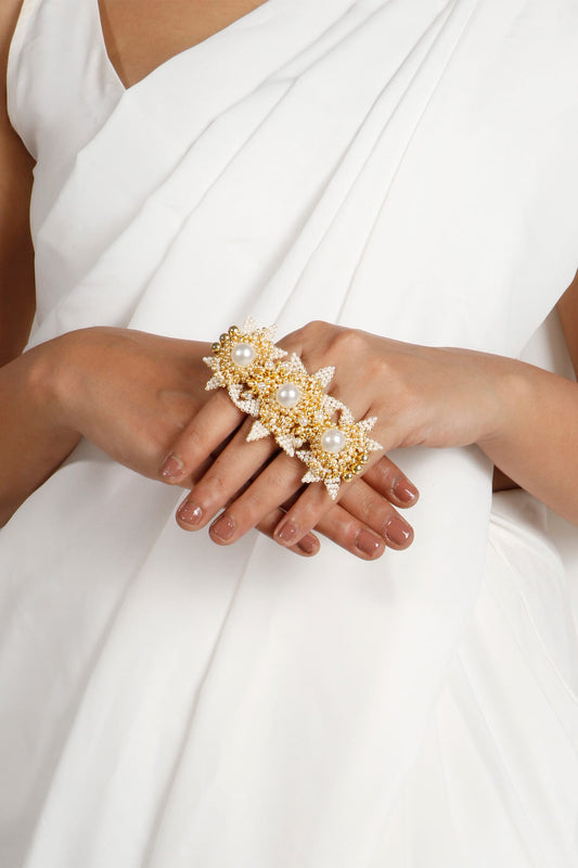 Pavalam Pearl Embroidered Ring 