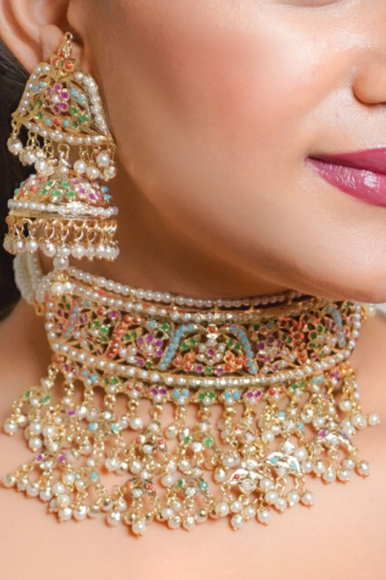 Navratan Embellished Choker Necklace Set 