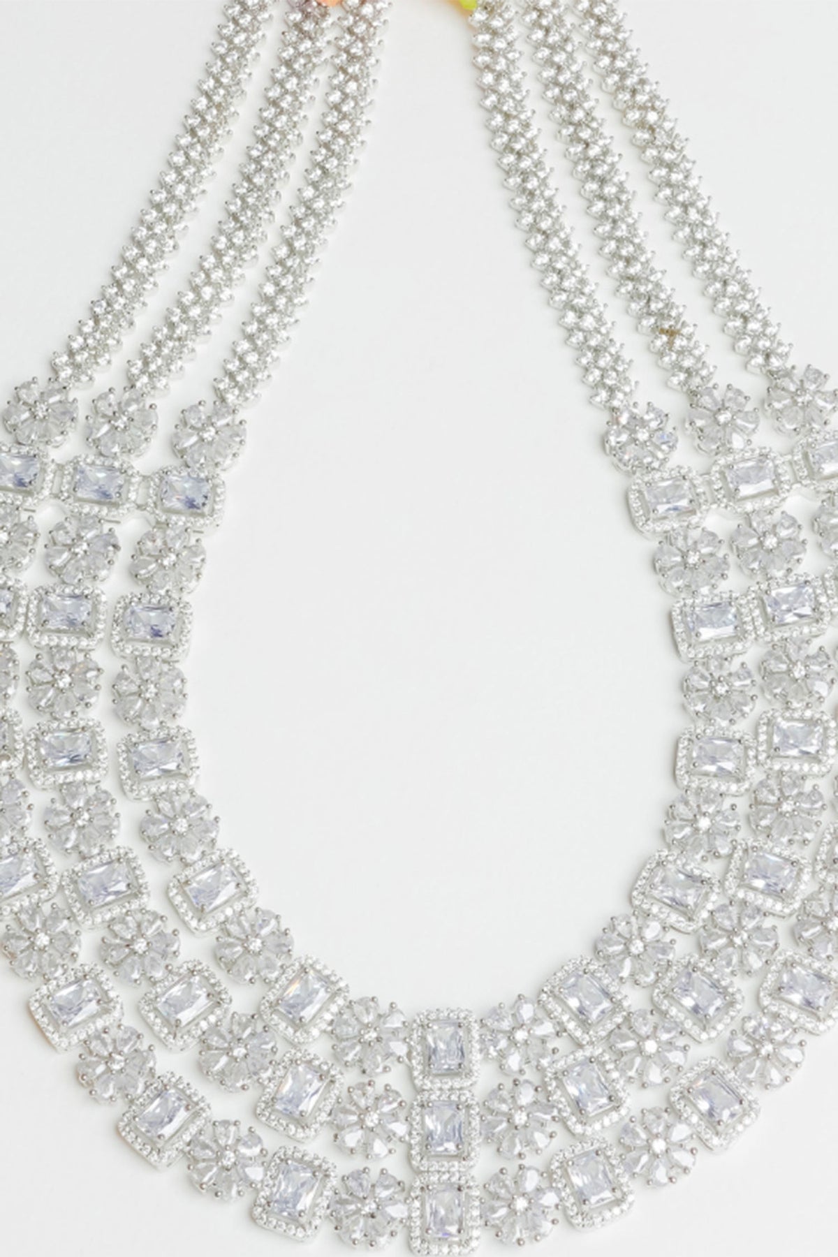 American Diamond Studded Triple Layer Necklace Set 