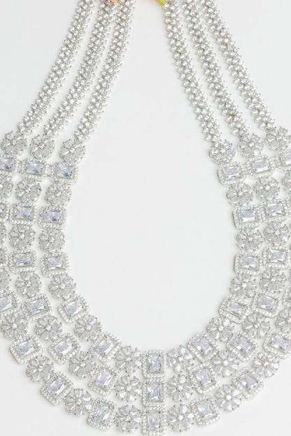 American Diamond Studded Triple Layer Necklace Set 