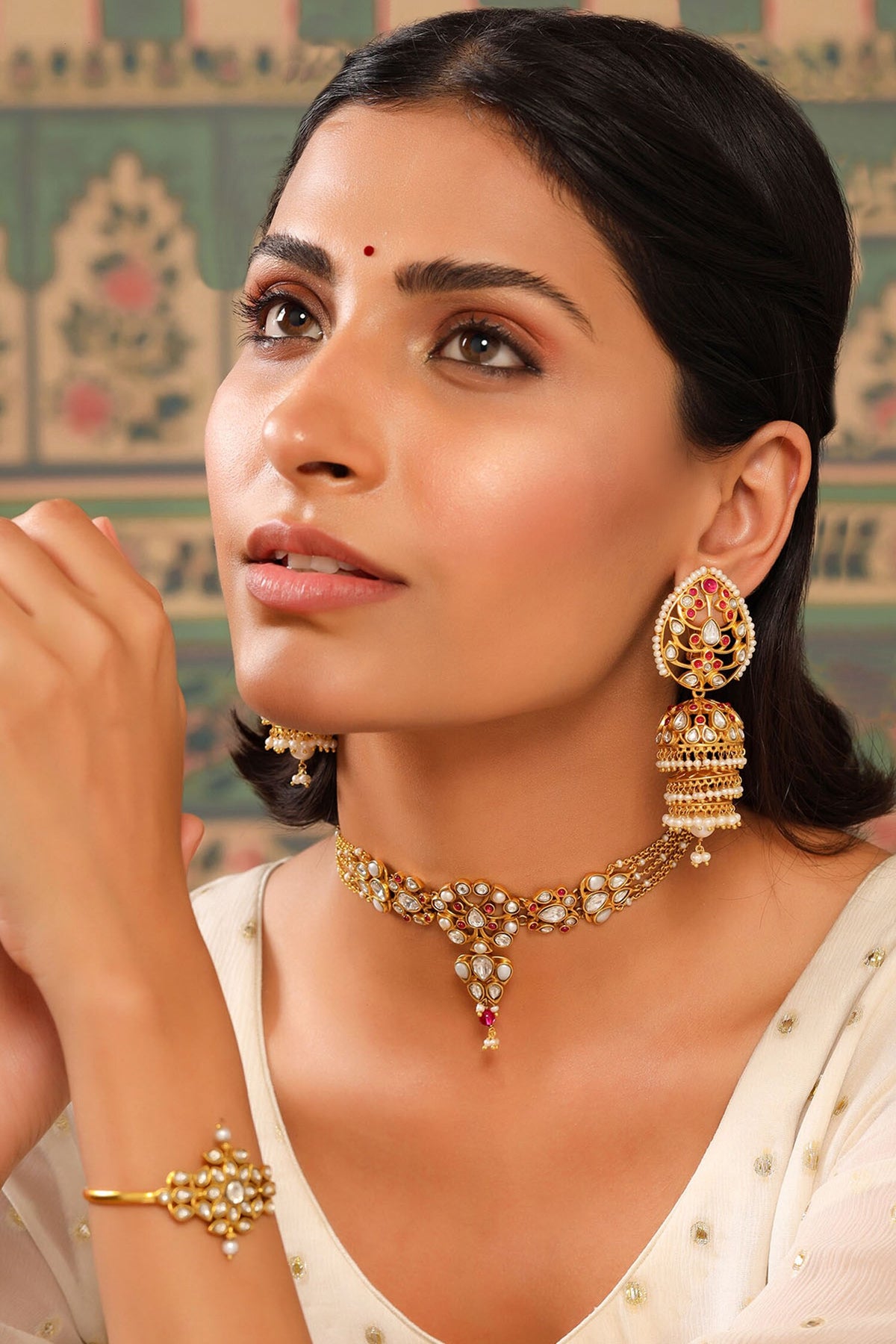 Amira Glass Embellished Jhumki Earrings 