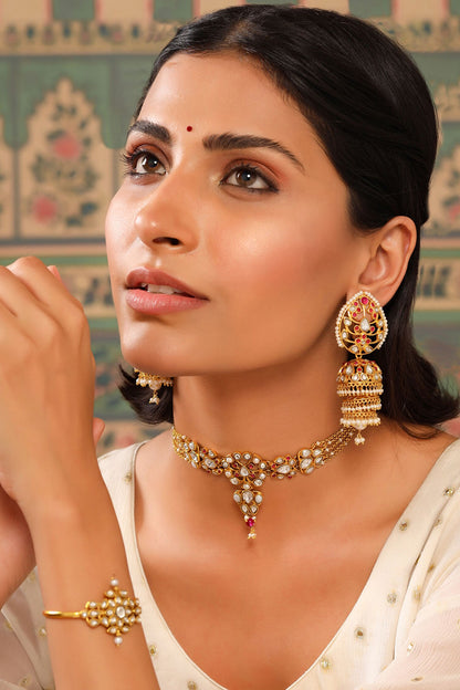 Amira Glass Embellished Jhumki Earrings 