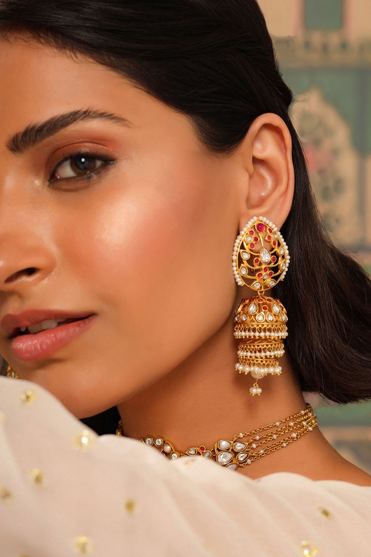 Amira Glass Embellished Jhumki Earrings 
