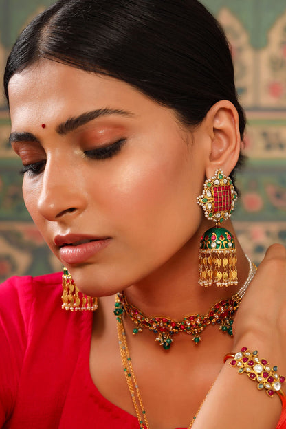Meher Floral Stone Studded Multi-Strand Choker 