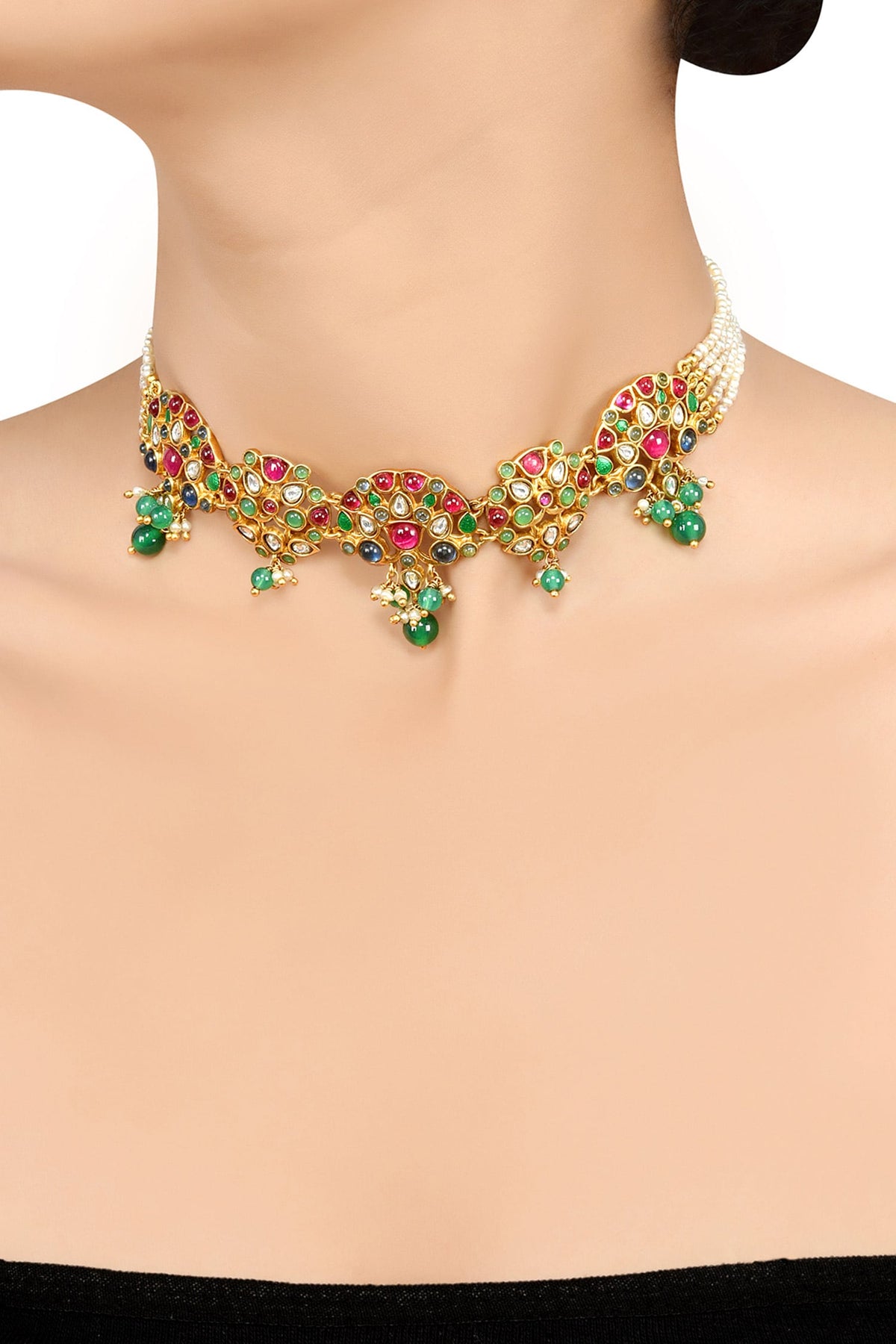 Meher Floral Stone Studded Multi-Strand Choker 