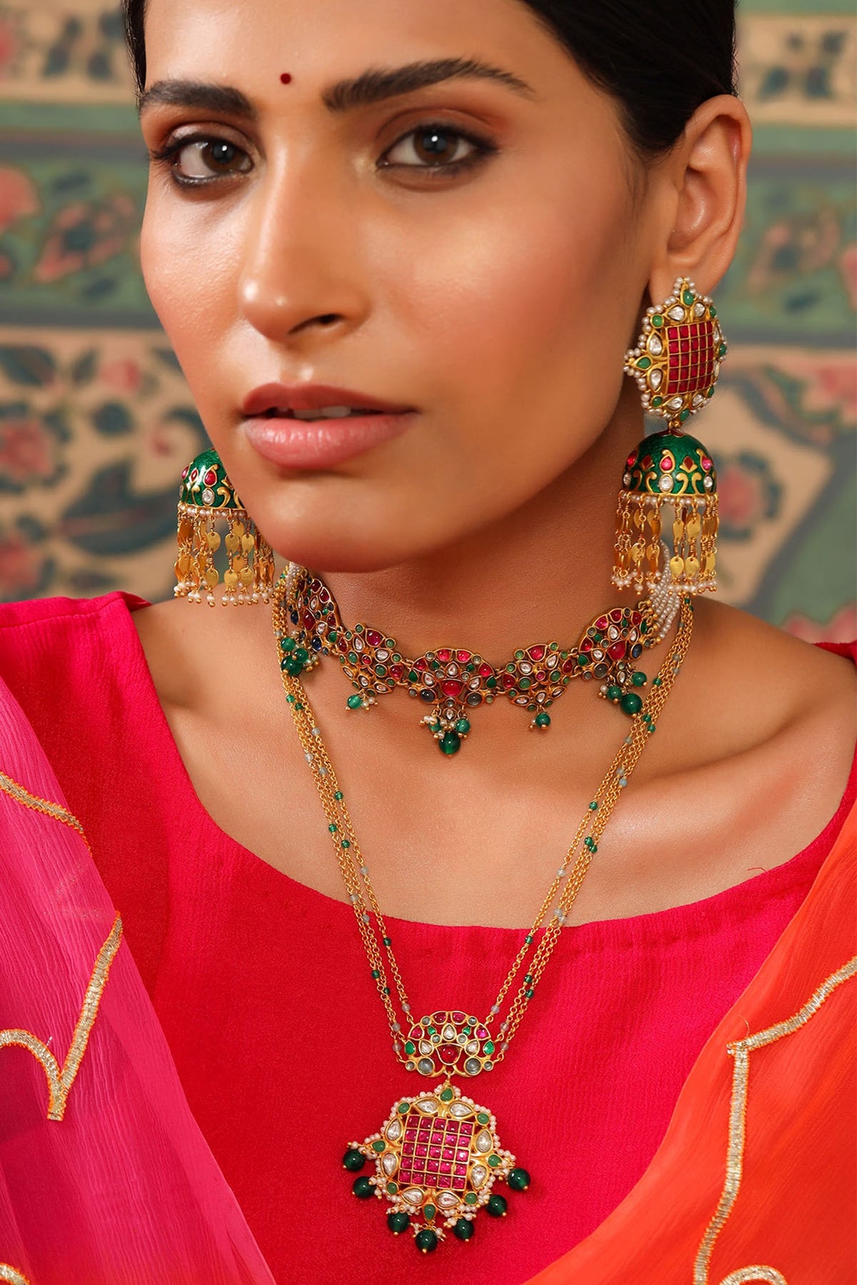 Meher Floral Stone Studded Multi-Strand Choker 
