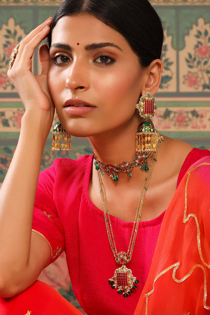 Meher Floral Stone Studded Multi-Strand Choker 