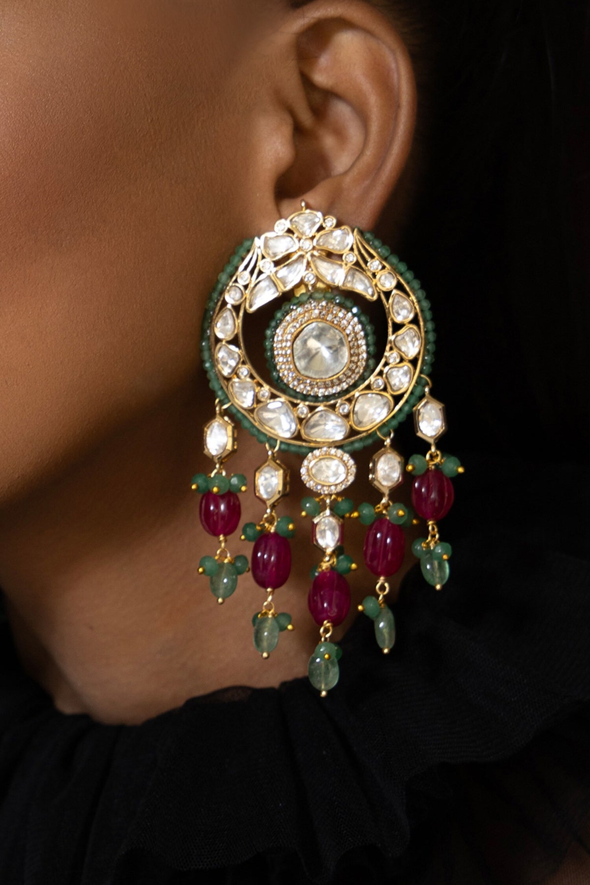 Polki Embellished Drop Earrings 
