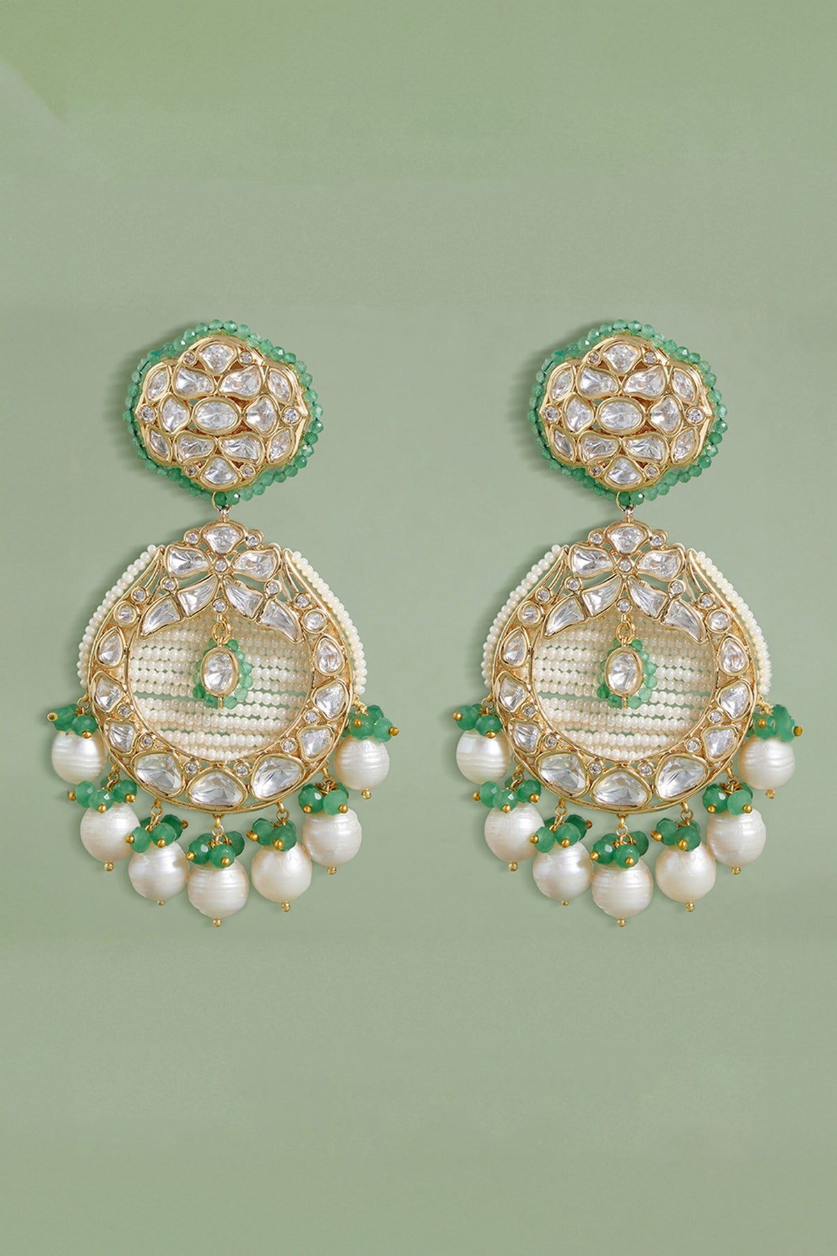 Flower Carved Polki & Kundan Embellished Earrings 