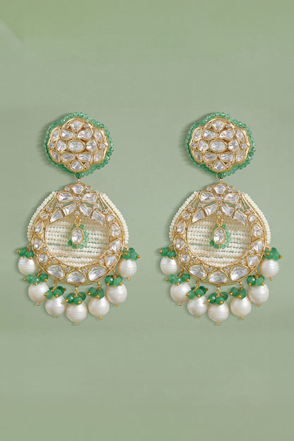 Flower Carved Polki & Kundan Embellished Earrings 
