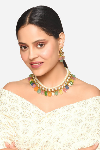Multi Color Stone Embellished Necklace Set 