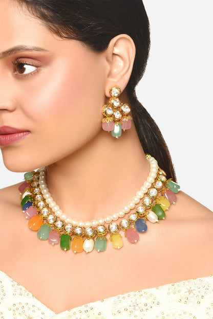 Multi Color Stone Embellished Necklace Set 