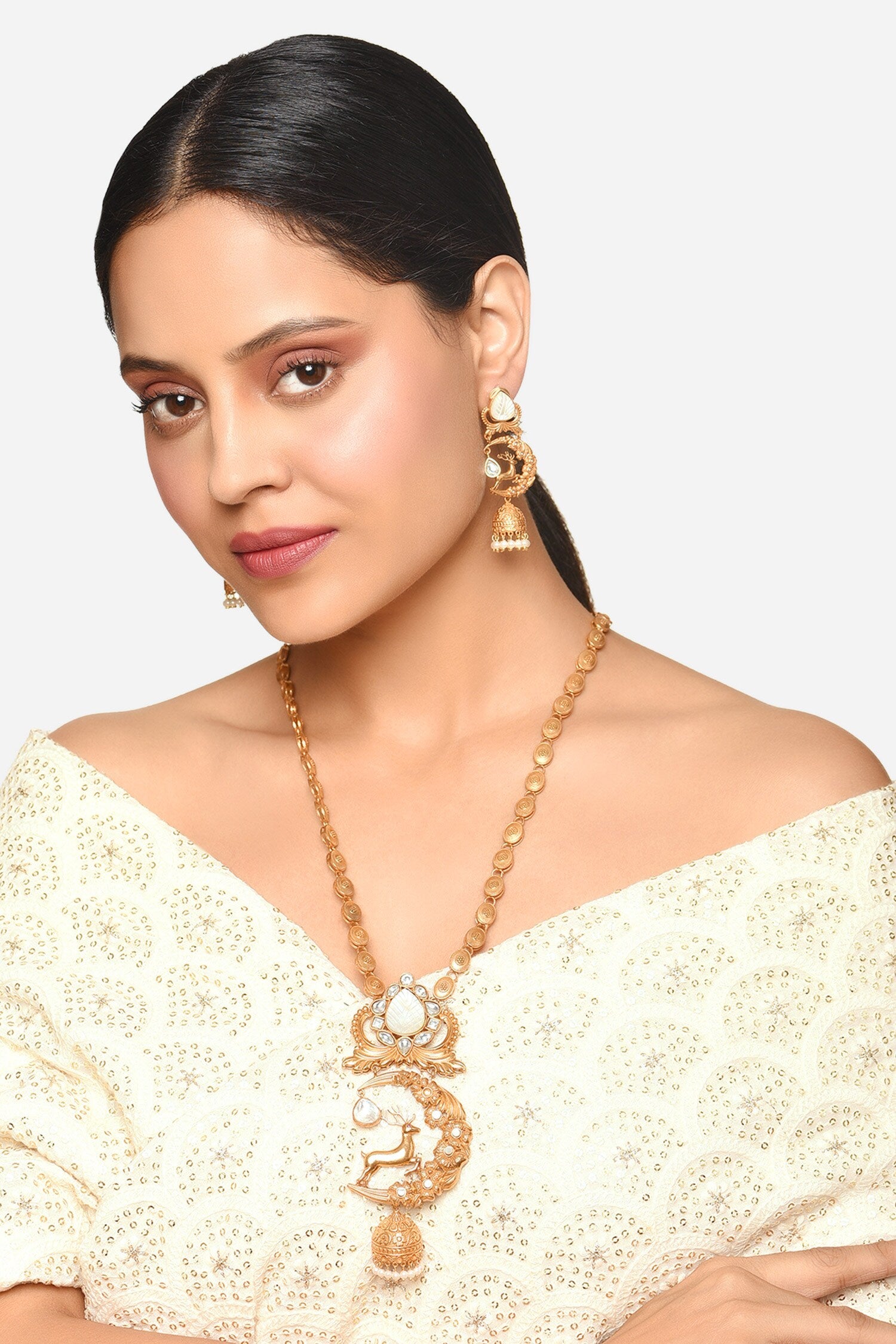 Heer Stone Embellished Necklace & Earrings Set 