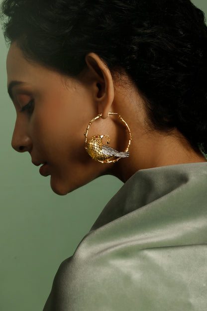 Metallic Bird Carved Hoops 
