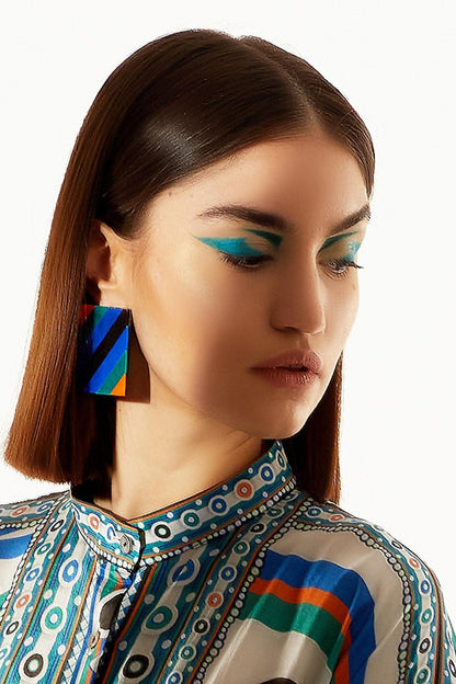 Color Block Stud Earrings 