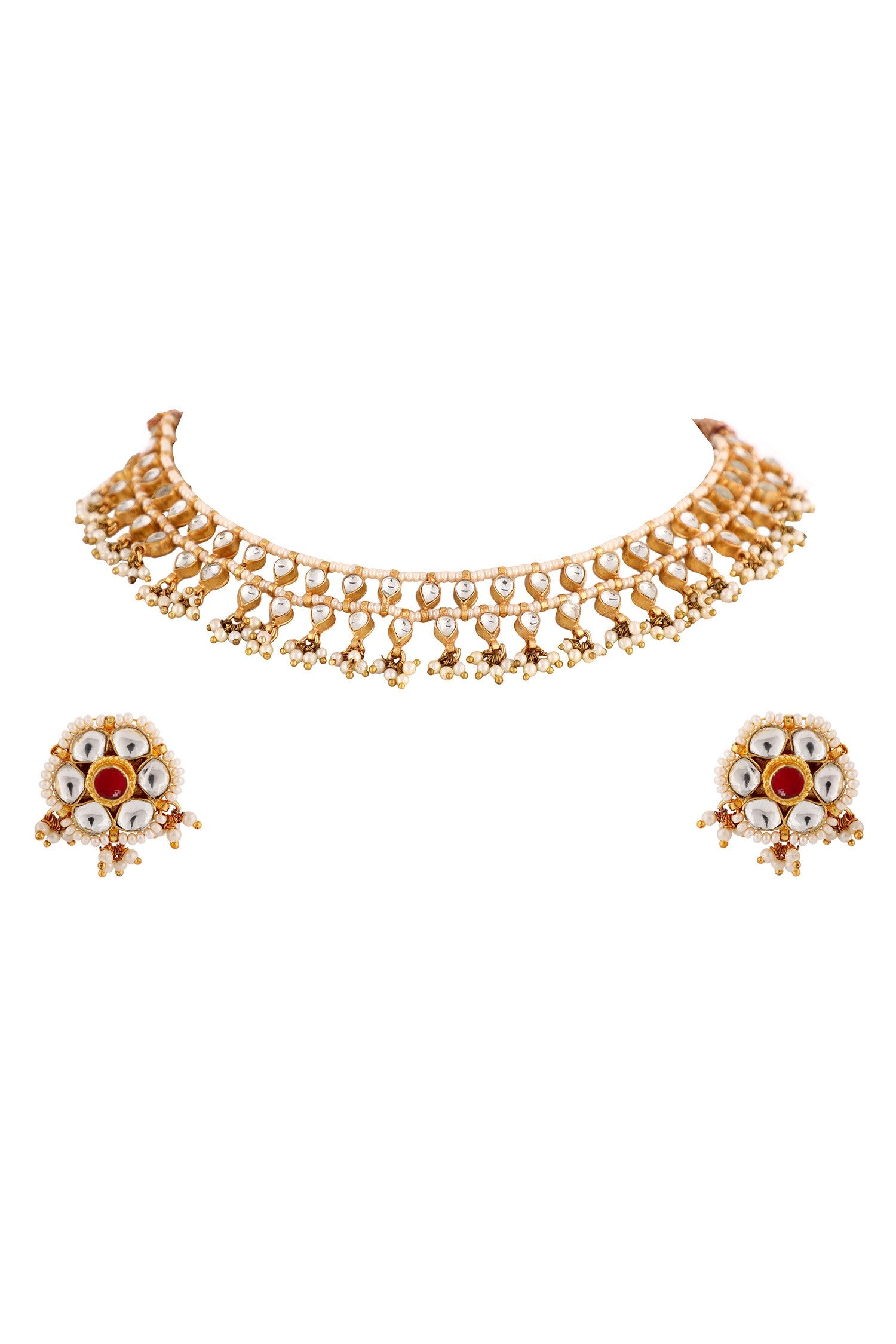 Tear Drop & Floral Pattern Necklace Set 