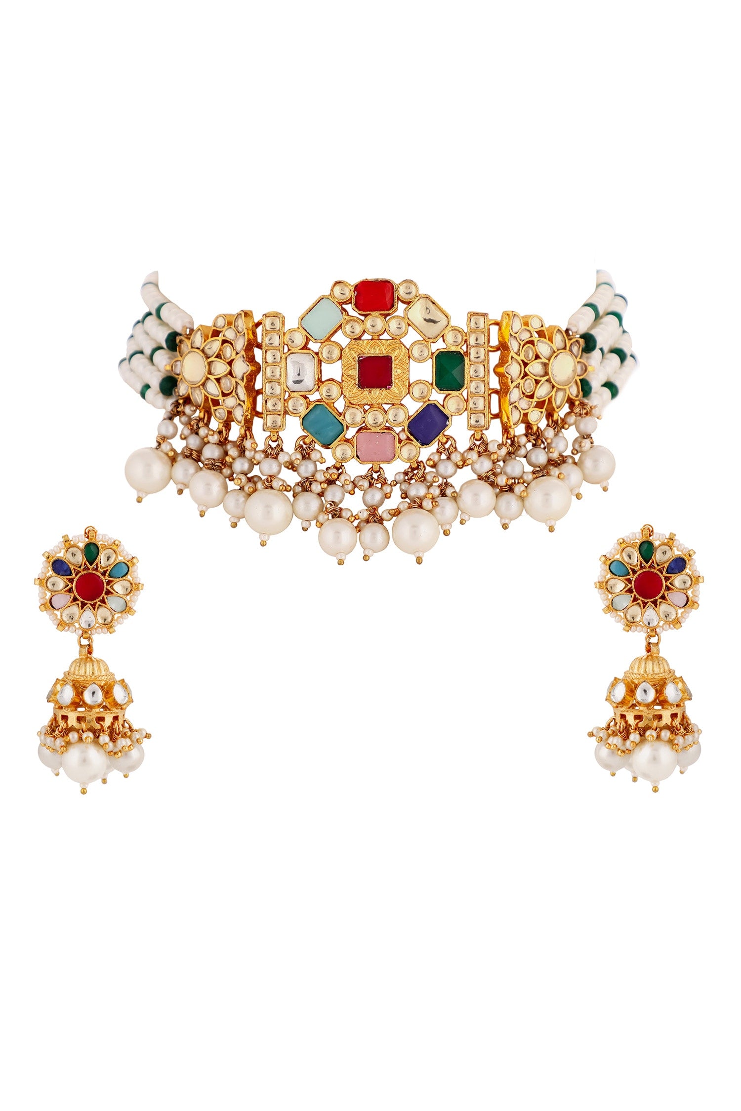 Multi Color Jadtar Stones Choker Set 