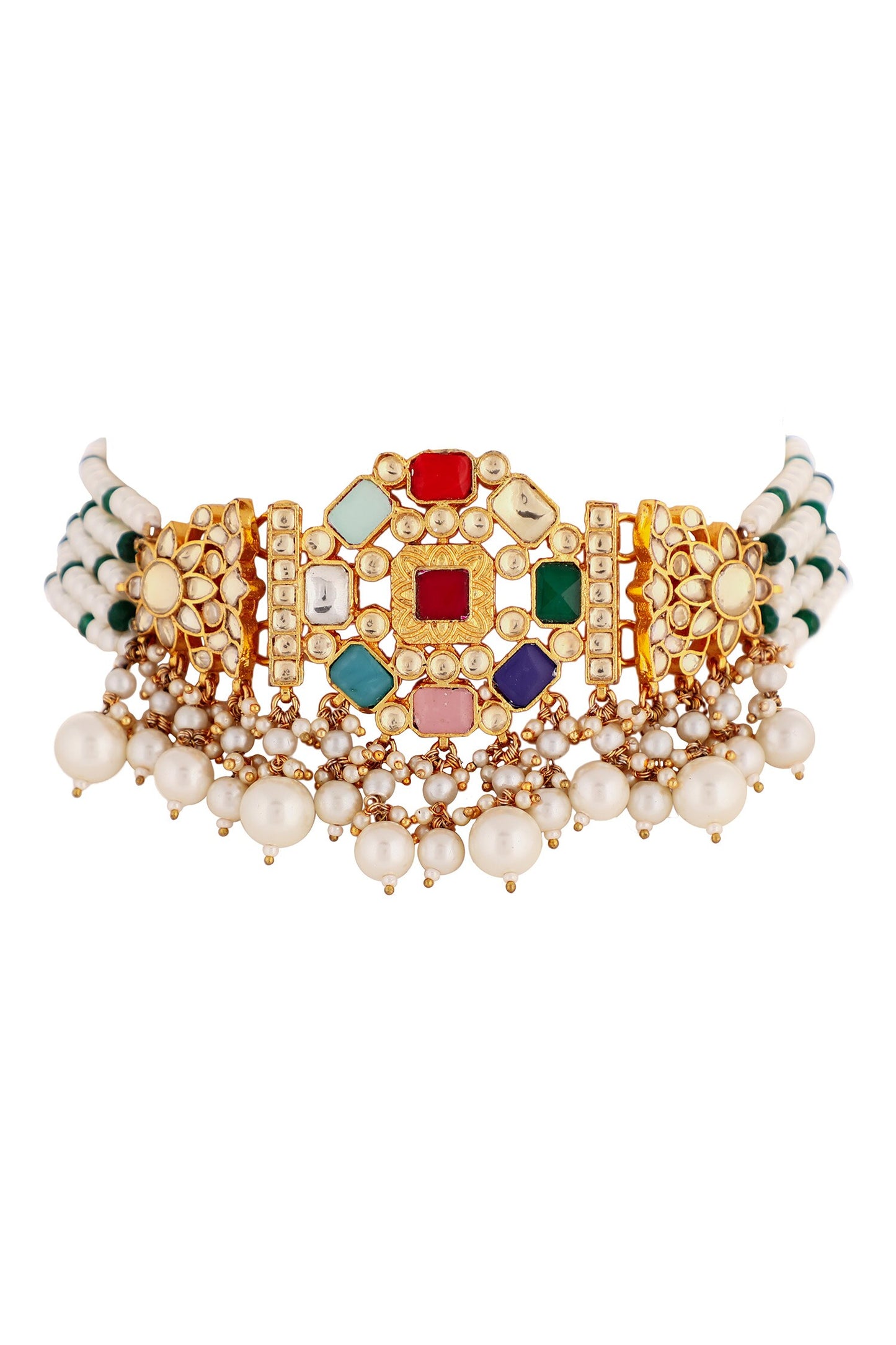 Multi Color Jadtar Stones Choker Set 