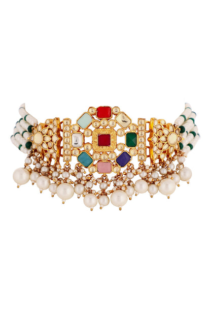 Multi Color Jadtar Stones Choker Set 