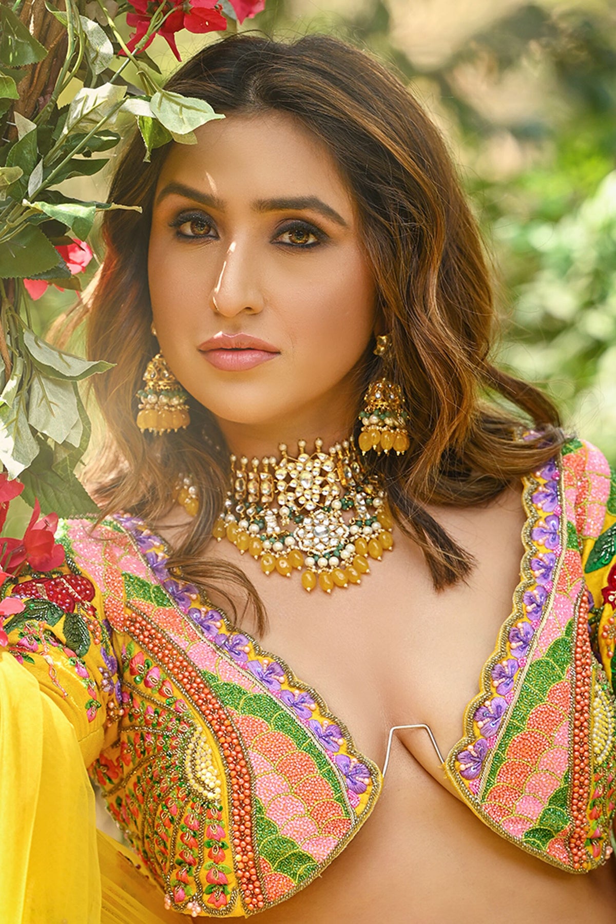 Floral Jadtar Stones Necklace Set 