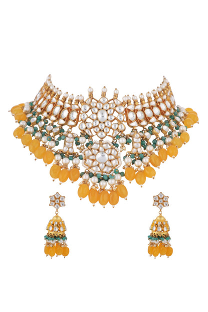 Floral Jadtar Stones Necklace Set 