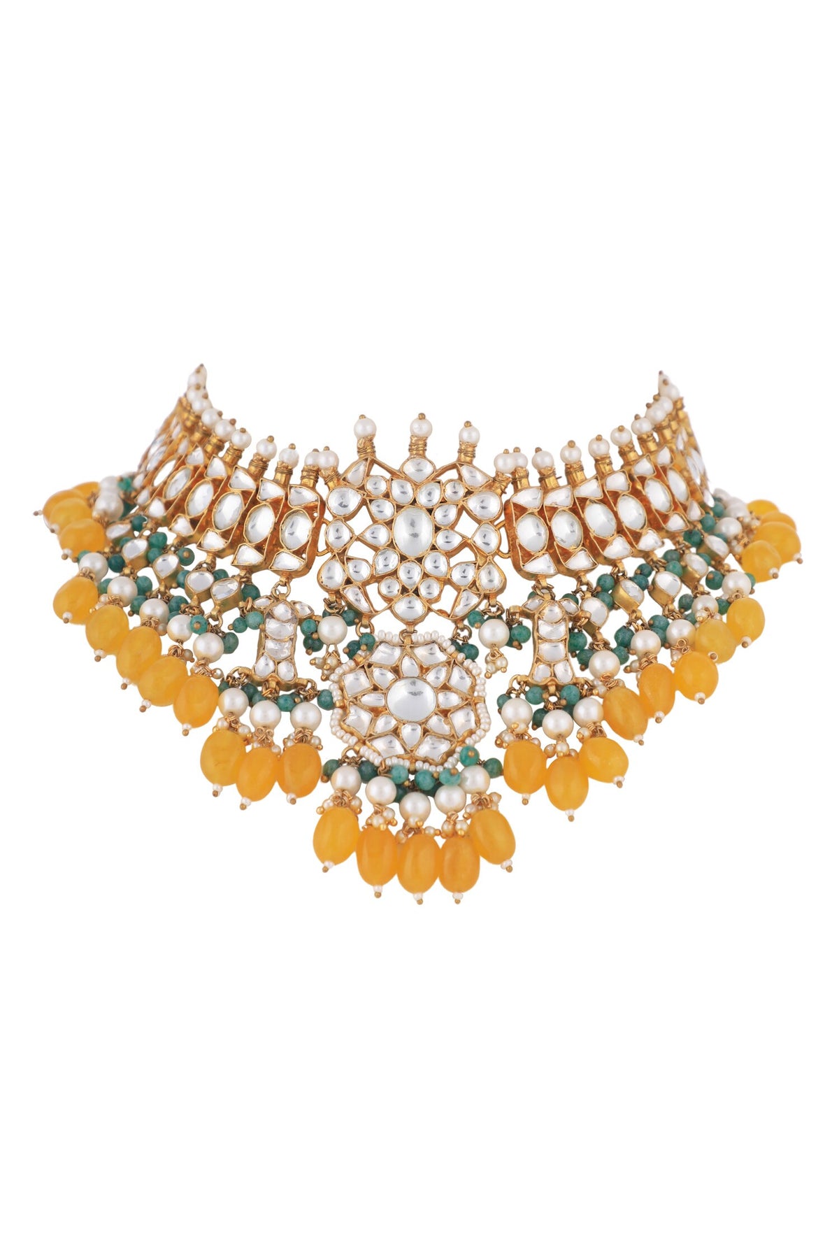 Floral Jadtar Stones Necklace Set 