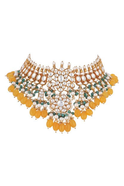 Floral Jadtar Stones Necklace Set 
