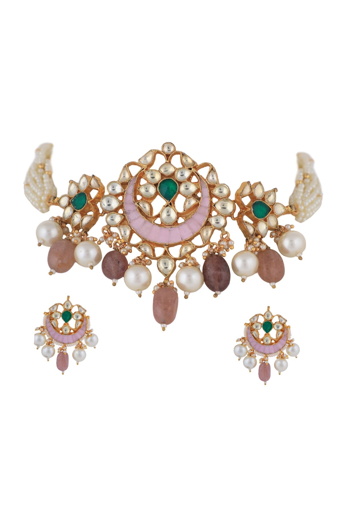 Crescent Stone & Bead Necklace Set 
