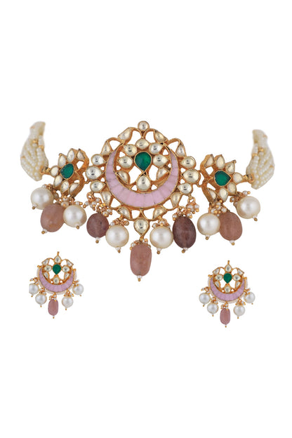 Crescent Stone & Bead Necklace Set 