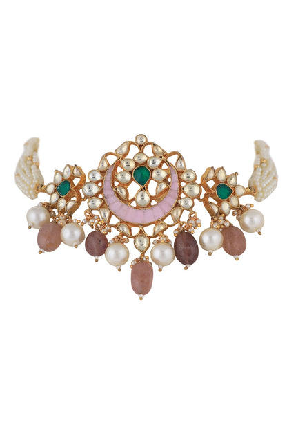 Crescent Stone & Bead Necklace Set 