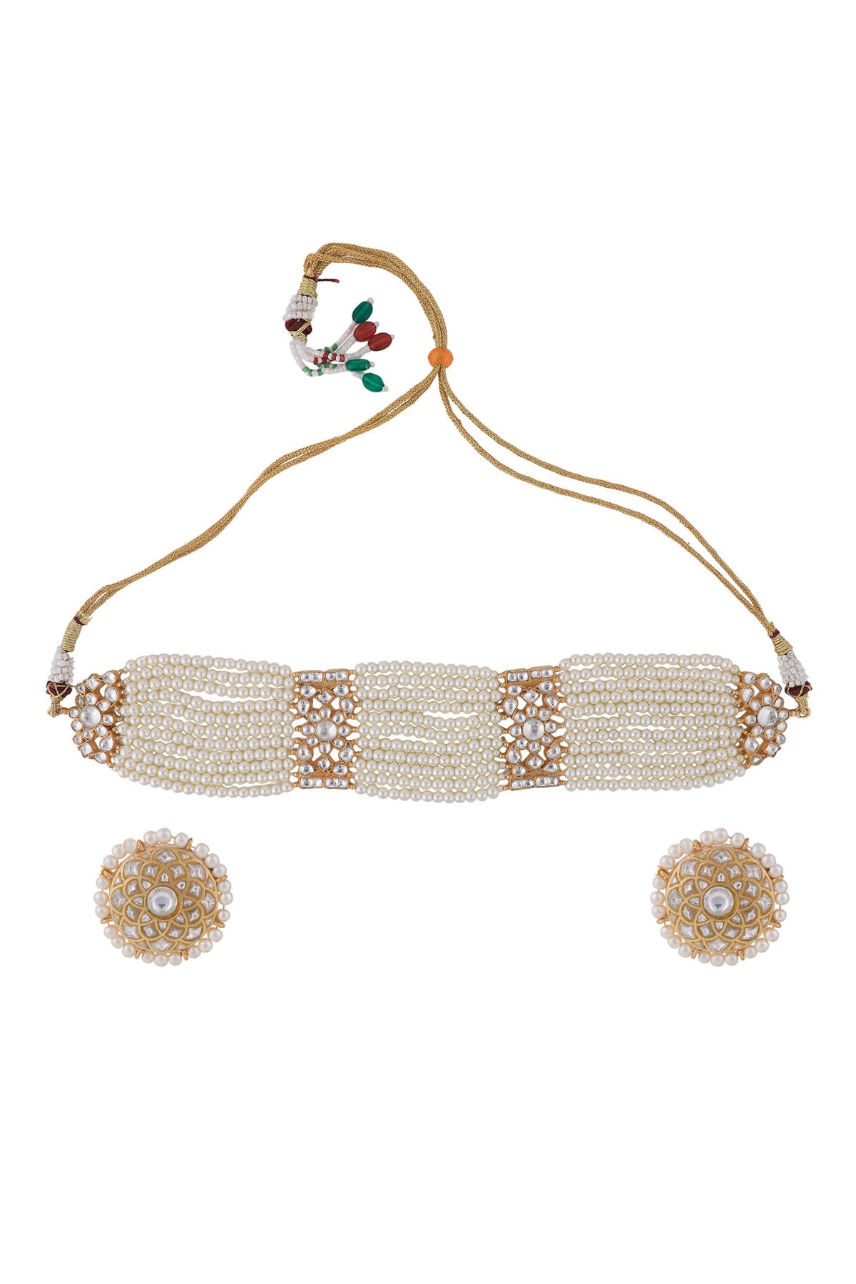 Floral Jadtar Stones Pearl Necklace Set 