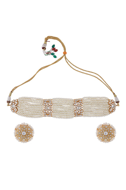 Floral Jadtar Stones Pearl Necklace Set 