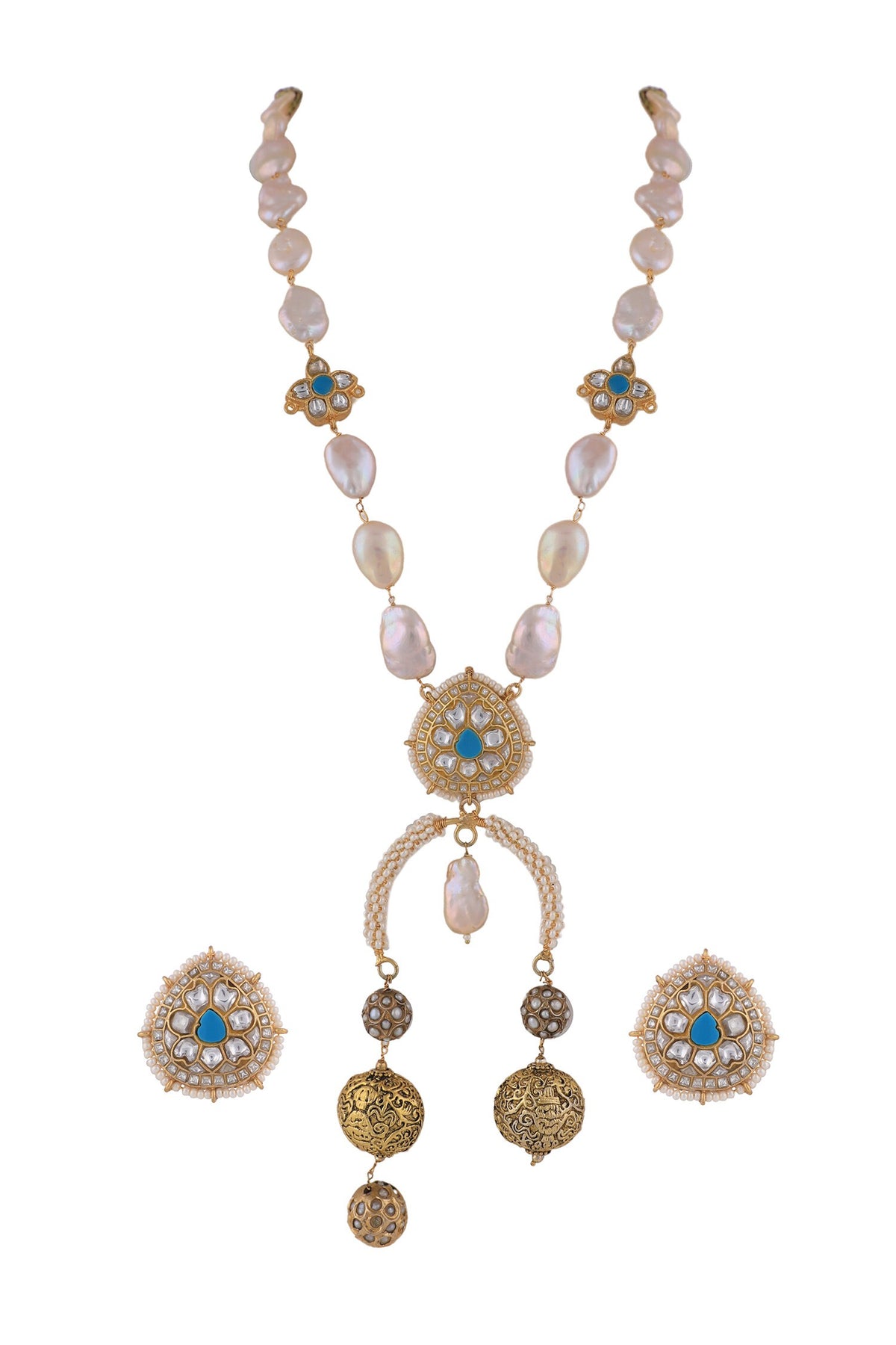Pearl & Jadtar Stone Necklace Set 