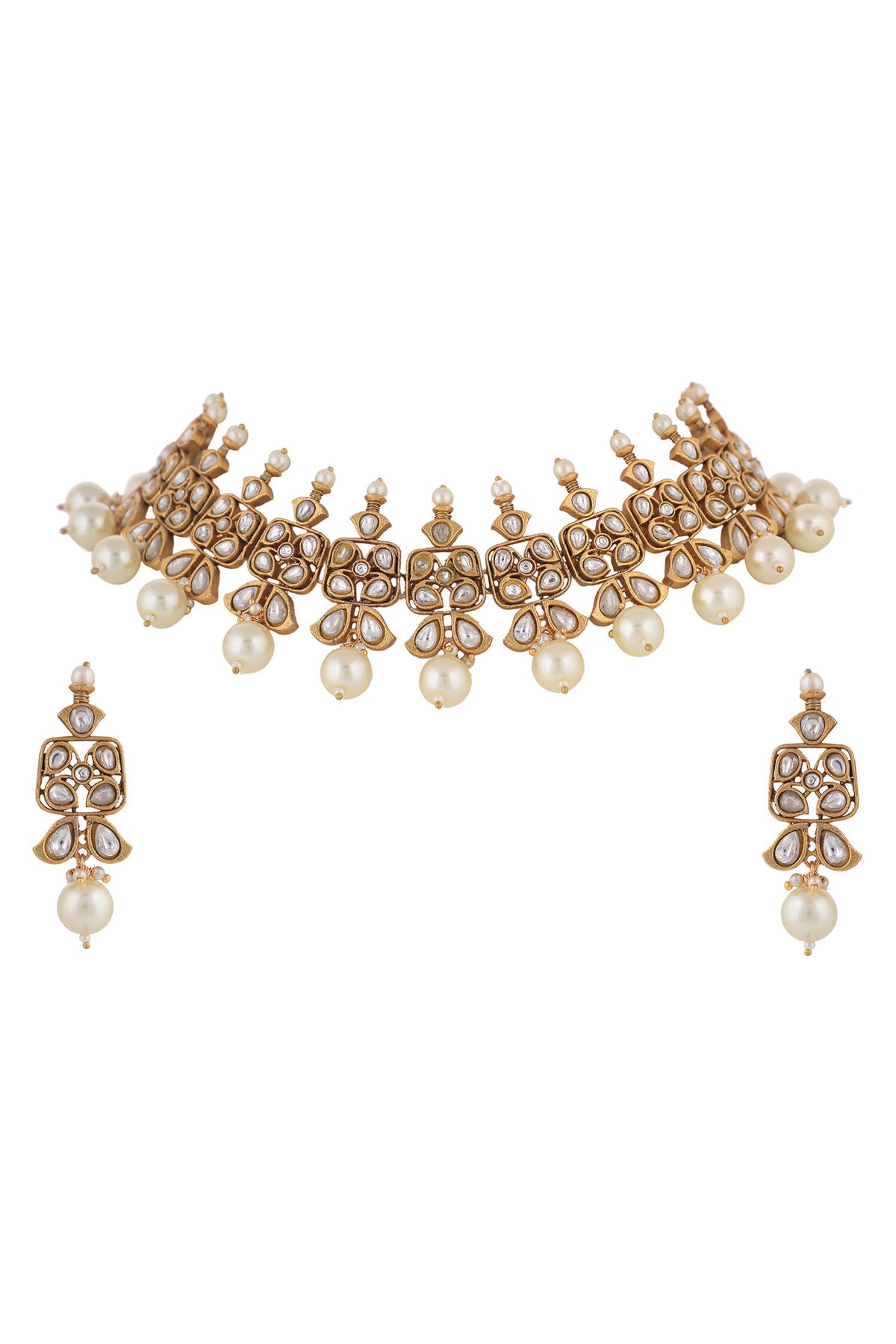 Geometric Cut Work Necklace & Earring Set 