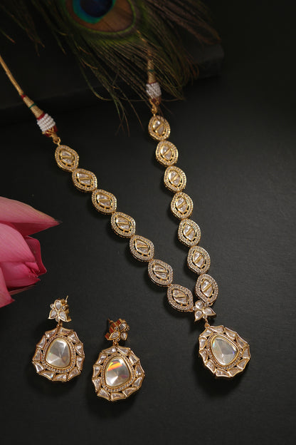 Kundan Polki Long Pendant Necklace Set 