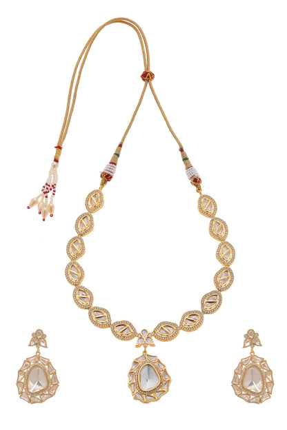 Kundan Polki Long Pendant Necklace Set 