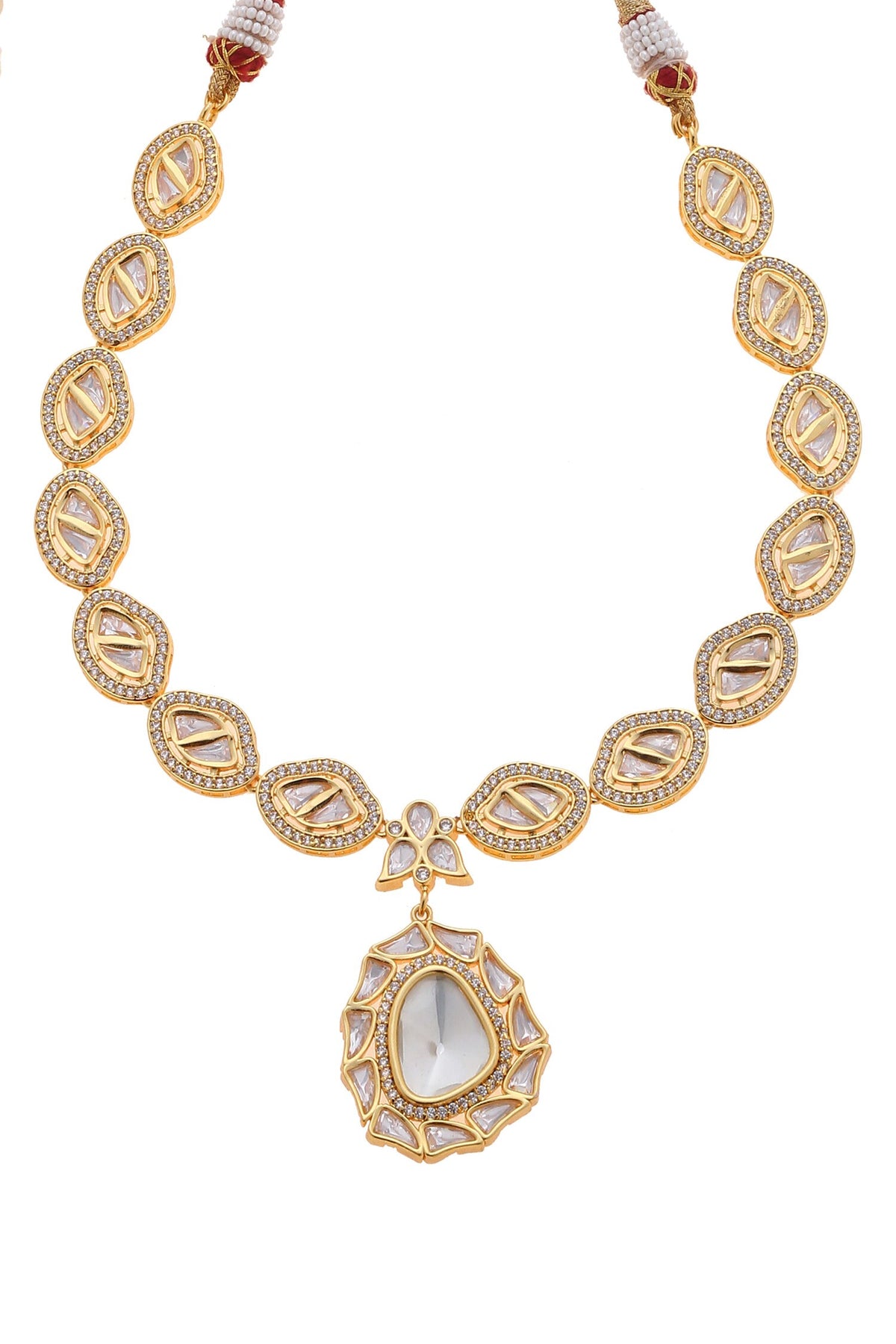 Kundan Polki Long Pendant Necklace Set 