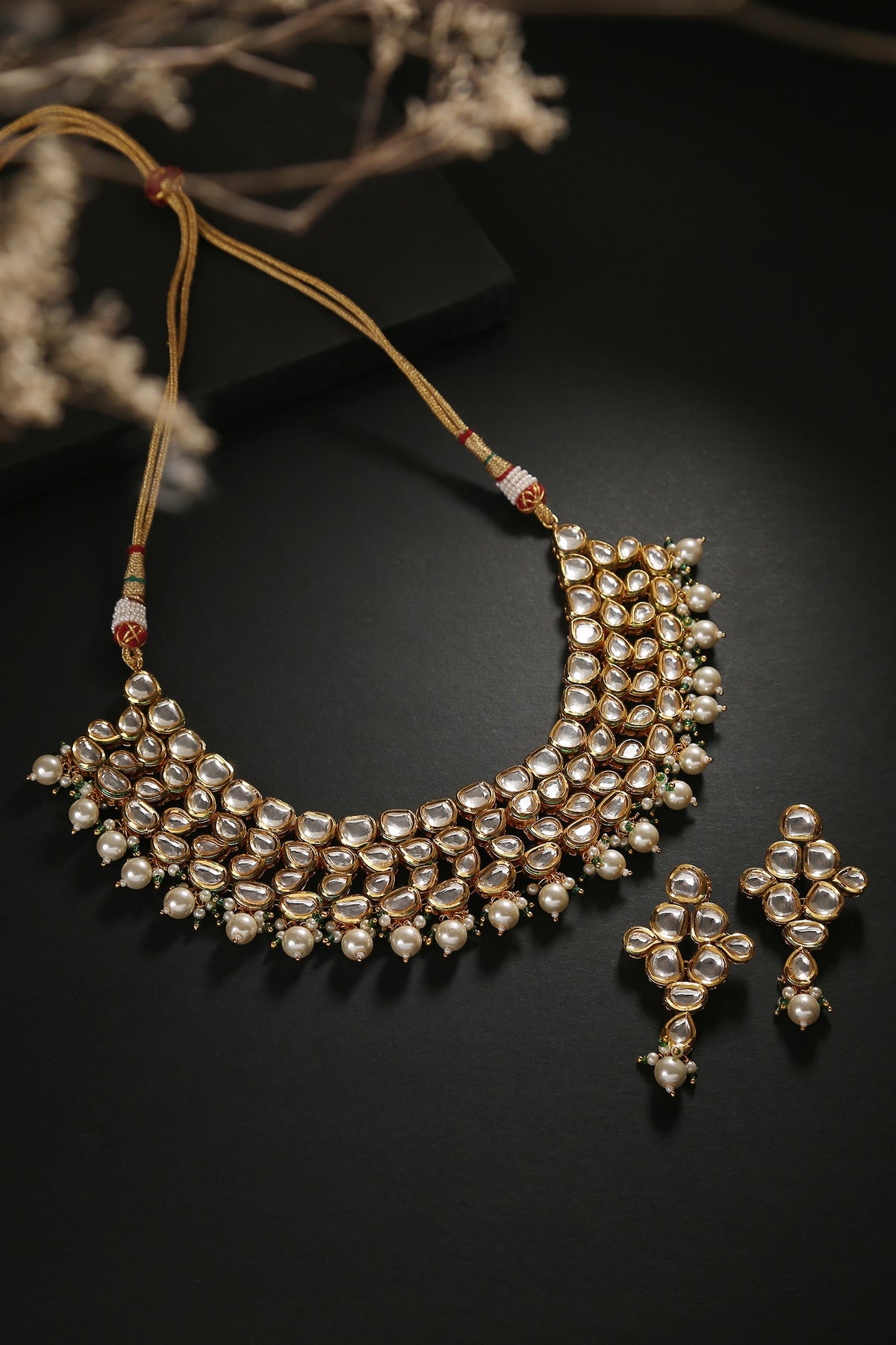 Kundan Pearl Embellished Necklace Set 