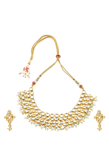 Kundan Pearl Embellished Necklace Set 