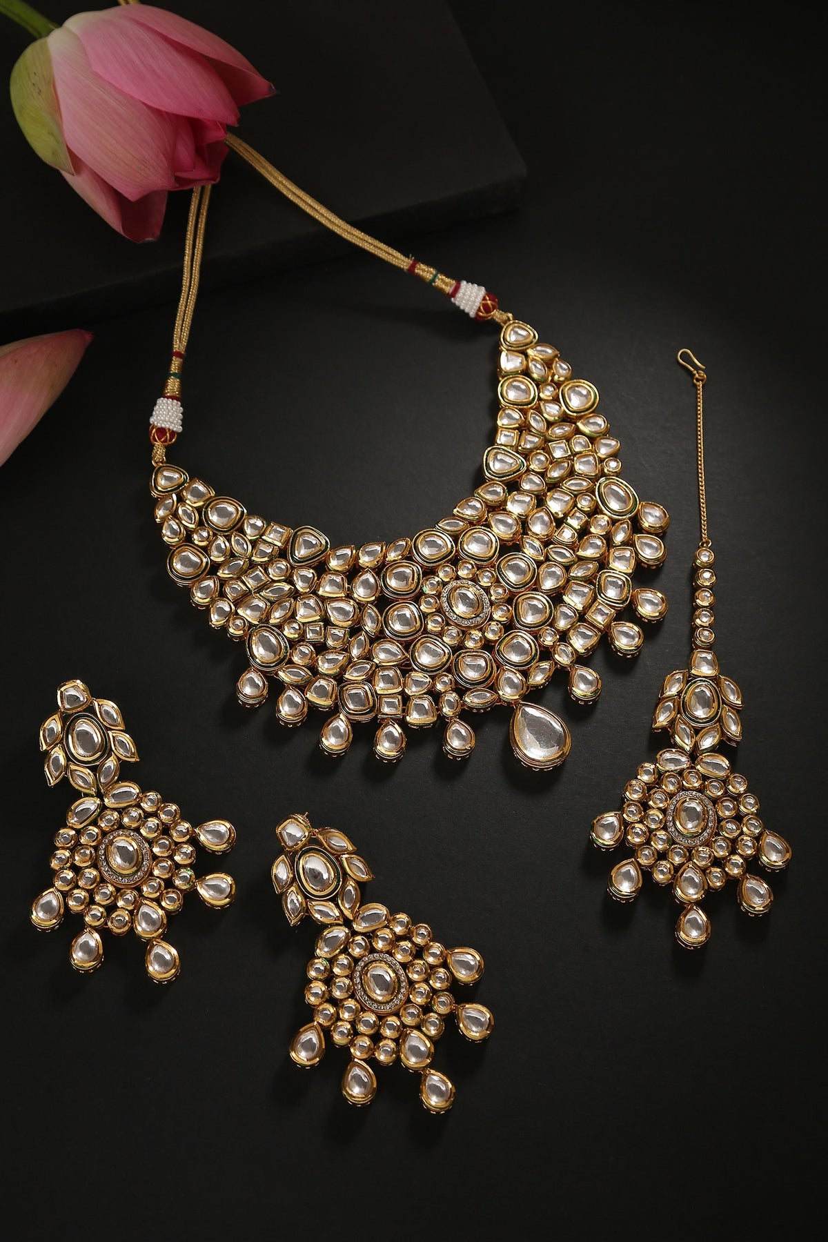 Kundan Stone Embellished Necklace Set 