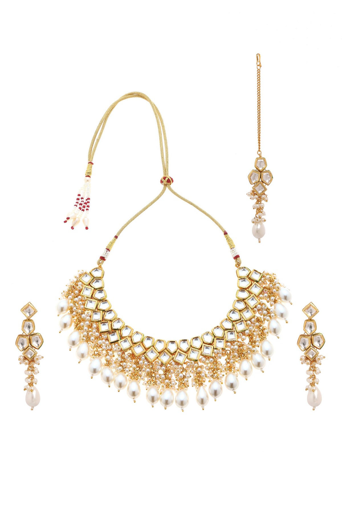 Geometric Pearl & Kundan Necklace Set 