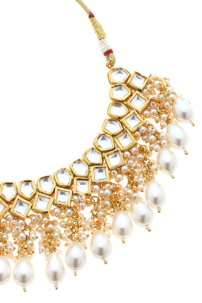 Geometric Pearl & Kundan Necklace Set 