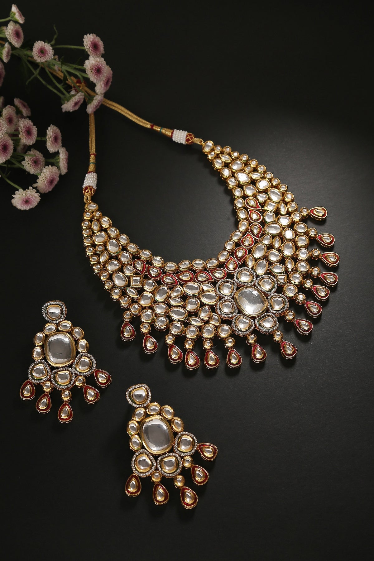 Geometric Kundan Stone Necklace Set 