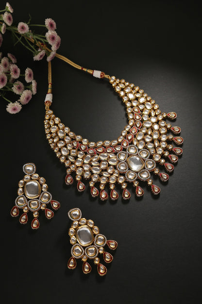 Geometric Kundan Stone Necklace Set 
